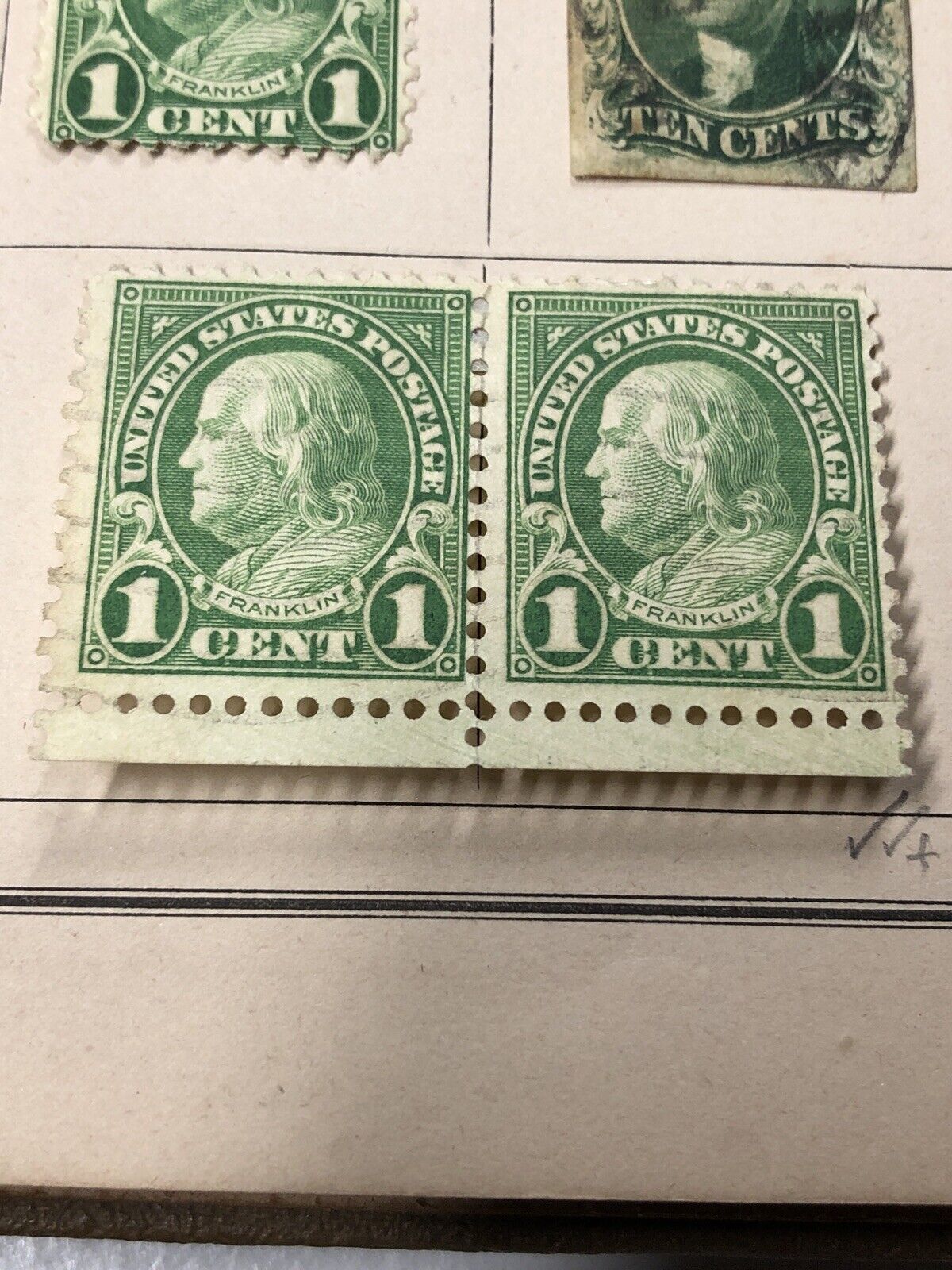 Pair of Rare 1 Cent Ben Franklin Stamp