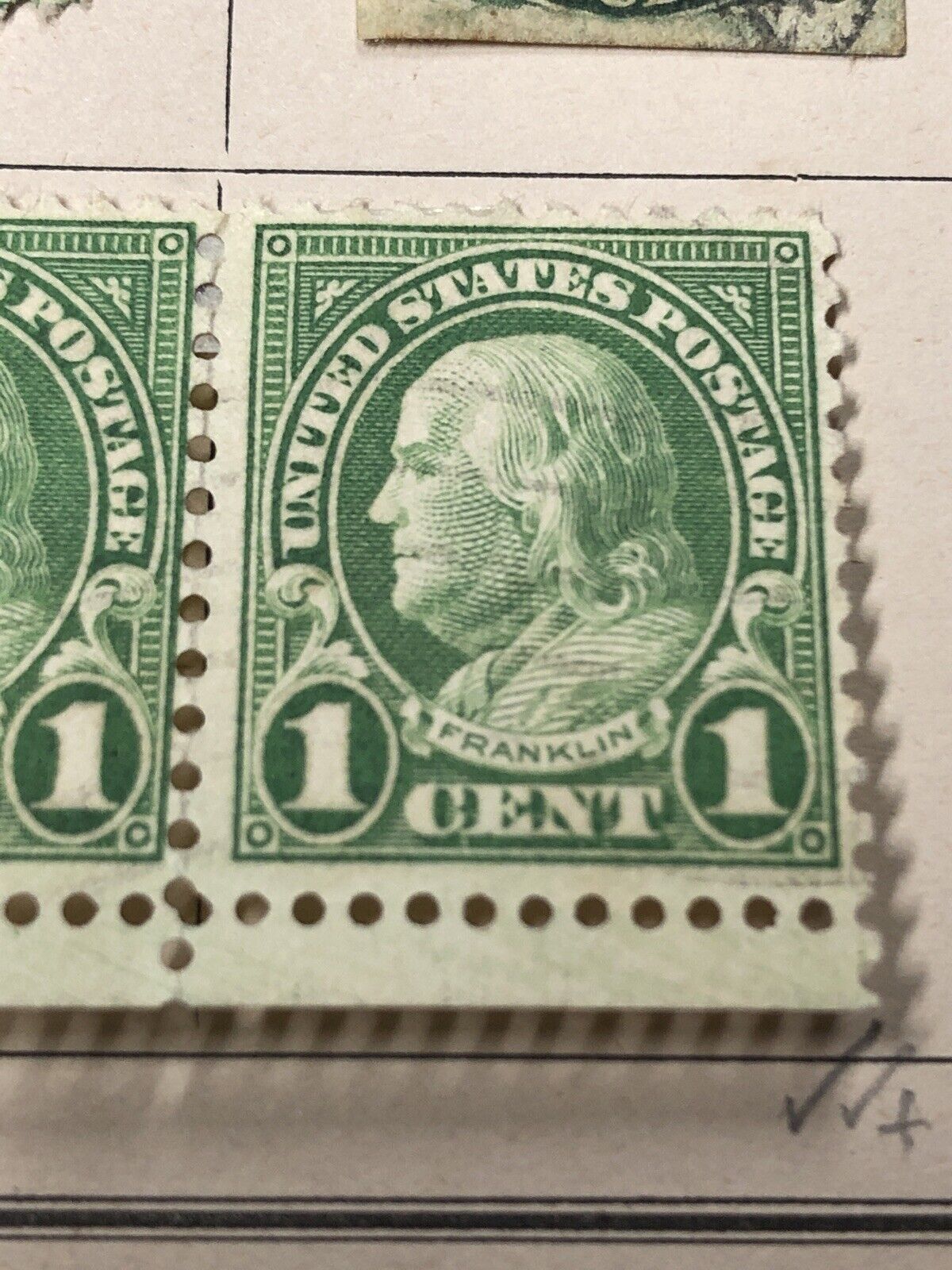 Pair of Rare 1 Cent Ben Franklin Stamp