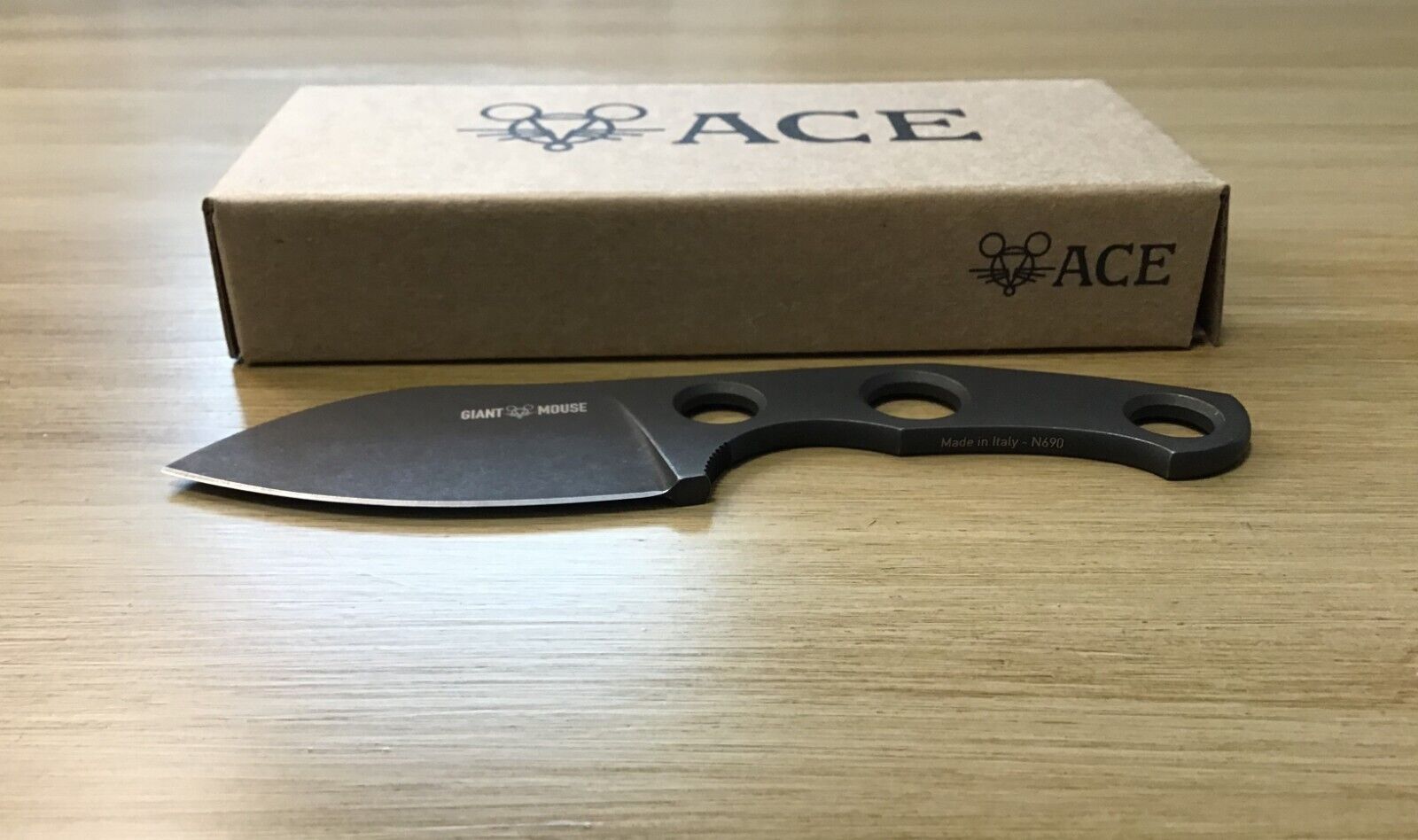 GiantMouse GMF1-P Knife with Leather Sheath, N690