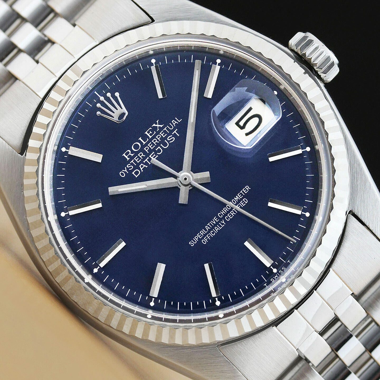 Rolex Men's Blue Dial Datejust Watch with Gold
