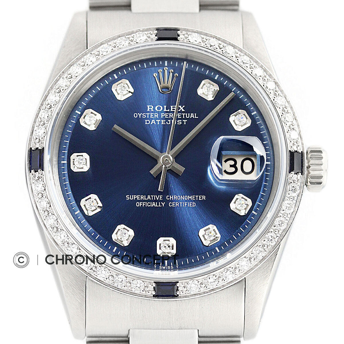 Mens Rolex Datejust Blue Diamond Sapphire Watch