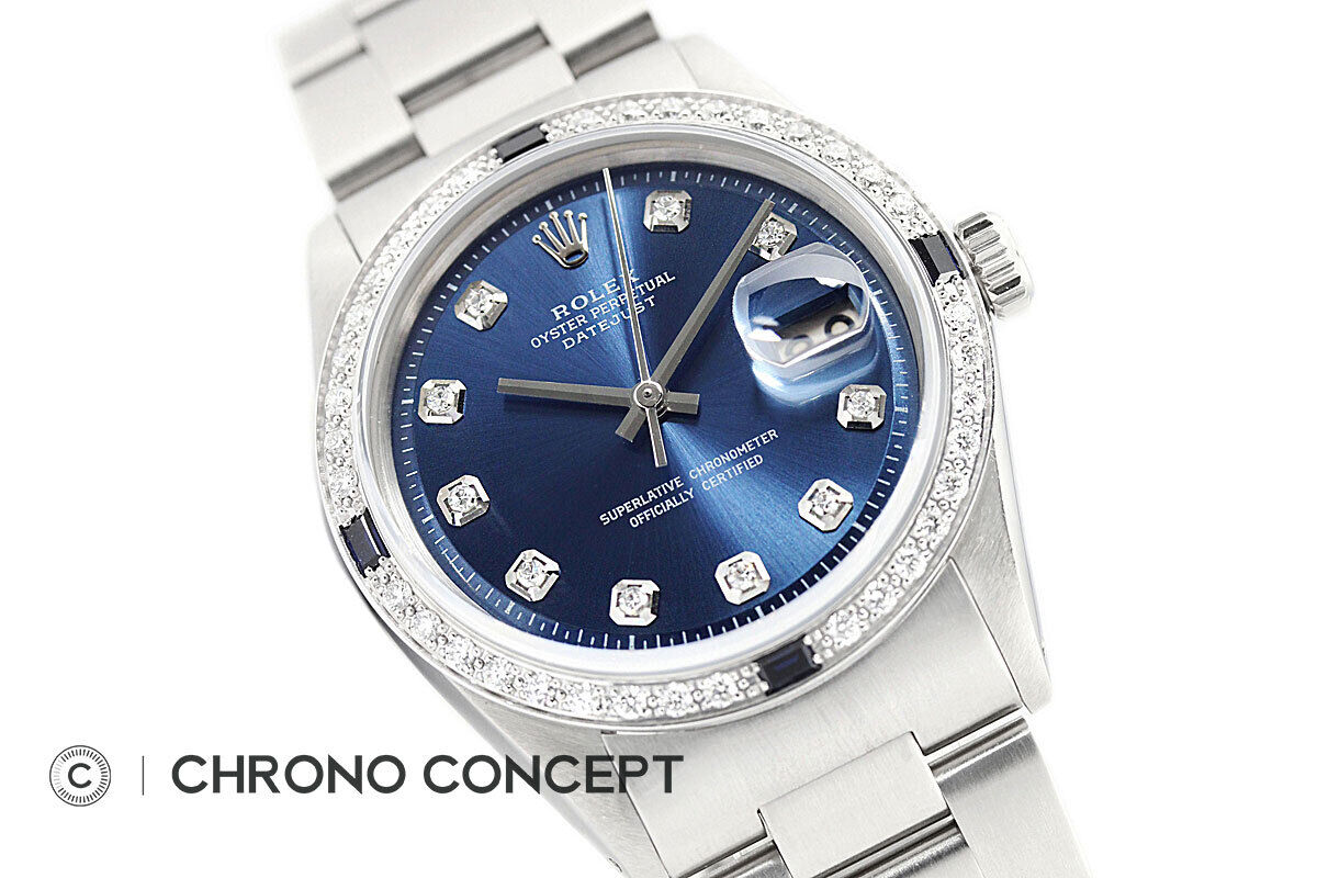 Mens Rolex Datejust Blue Diamond Sapphire Watch