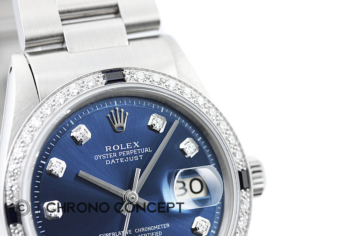 Mens Rolex Datejust Blue Diamond Sapphire Watch