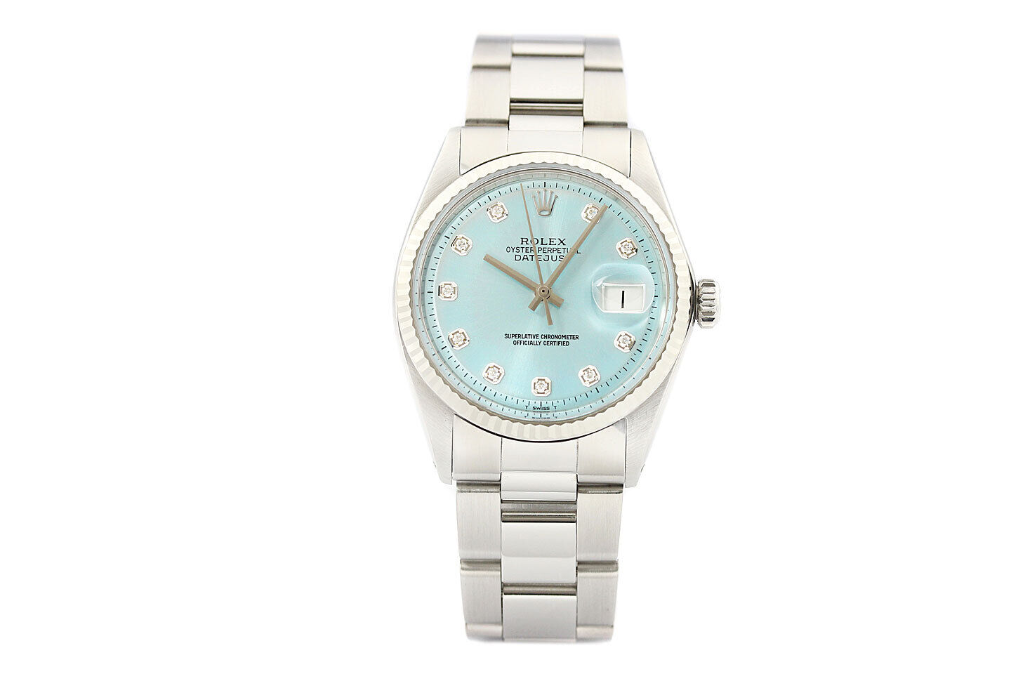 Rolex Mens Datejust Ice Blue Diamond Dial Watch