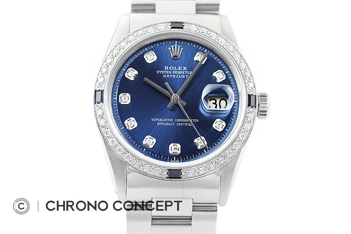 Mens Rolex Datejust Blue Diamond Sapphire Watch