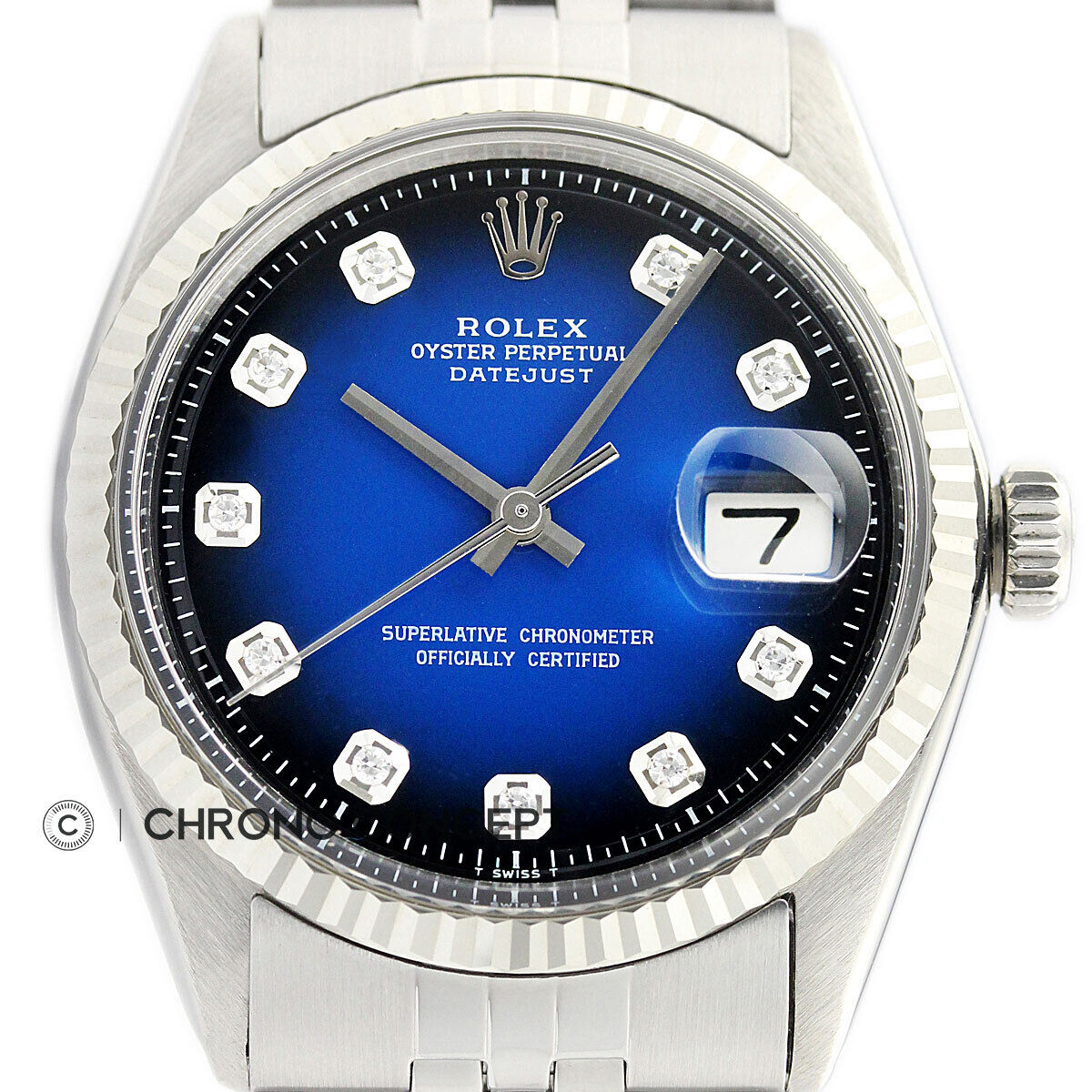 Men's Rolex Datejust Blue Diamond Watch in 18K Gold