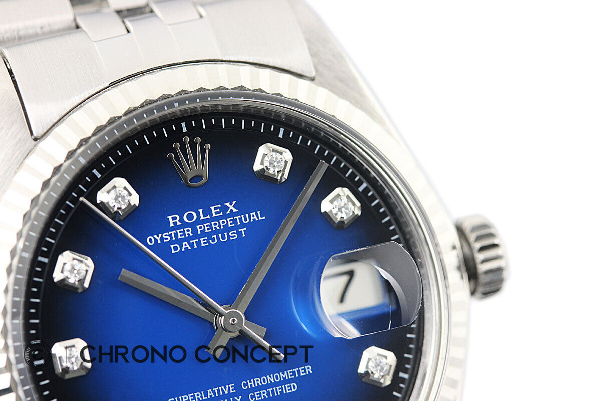 Men's Rolex Datejust Blue Diamond Watch in 18K Gold