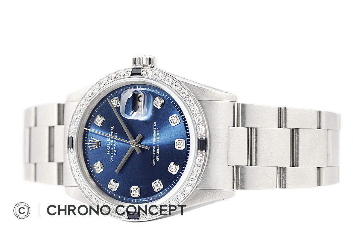 Mens Rolex Datejust Blue Diamond Sapphire Watch