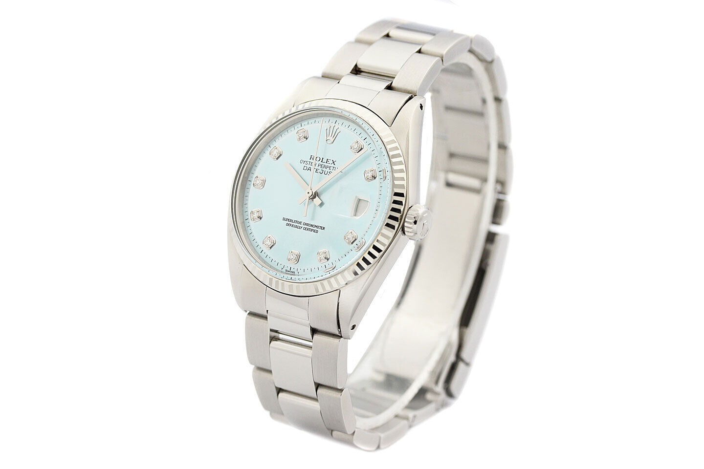 Rolex Mens Datejust Ice Blue Diamond Dial Watch