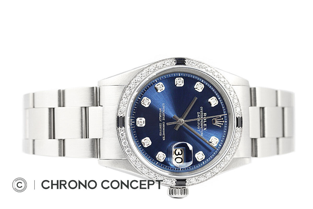 Mens Rolex Datejust Blue Diamond Sapphire Watch