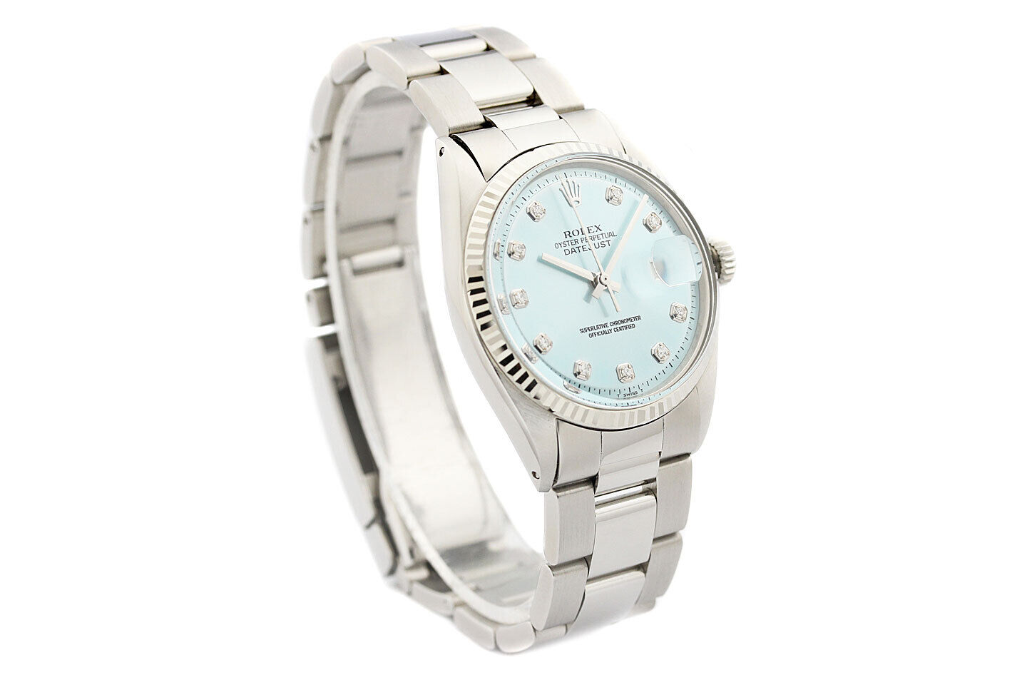 Rolex Mens Datejust Ice Blue Diamond Dial Watch