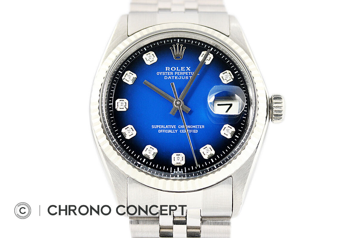 Men's Rolex Datejust Blue Diamond Watch in 18K Gold
