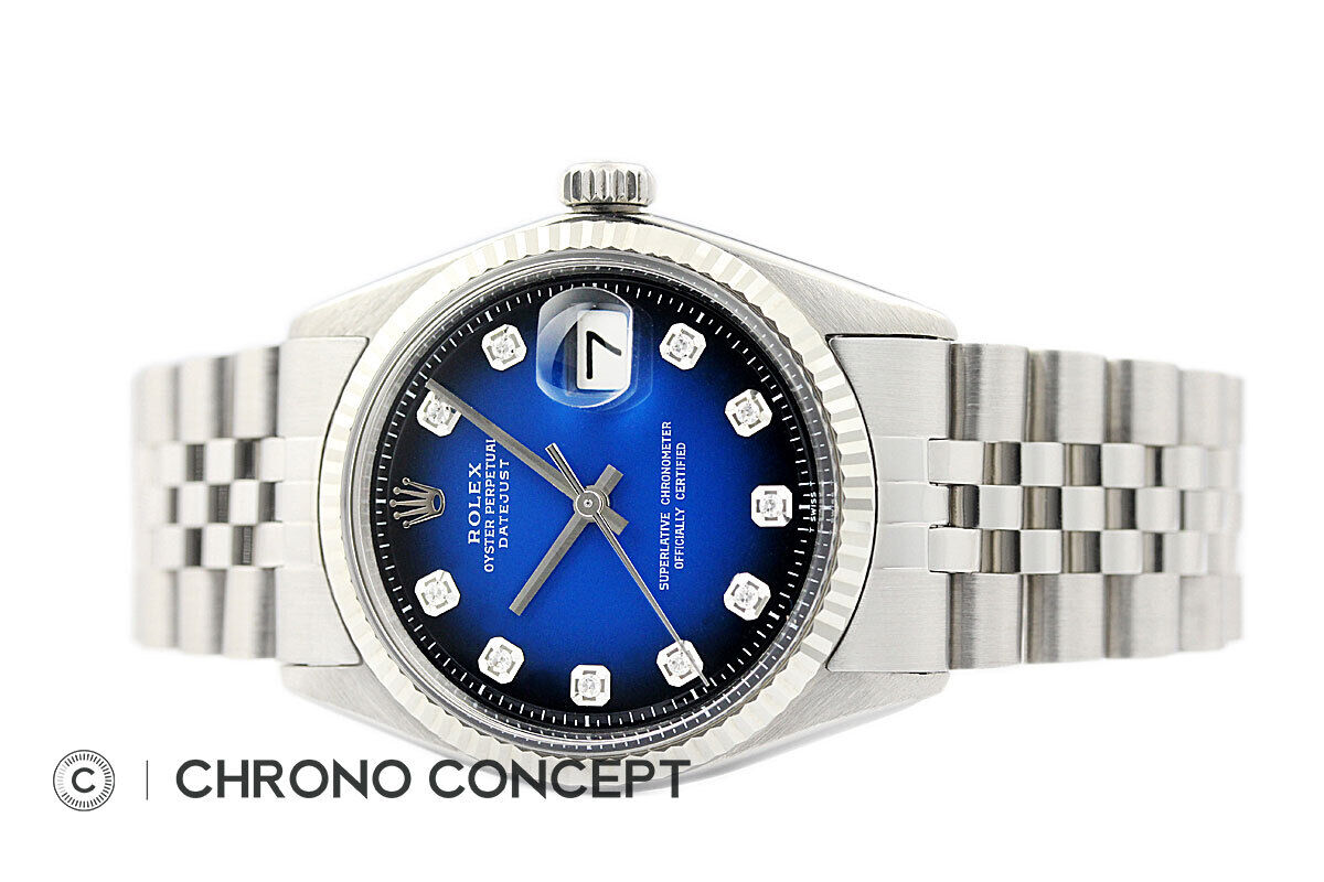 Men's Rolex Datejust Blue Diamond Watch in 18K Gold