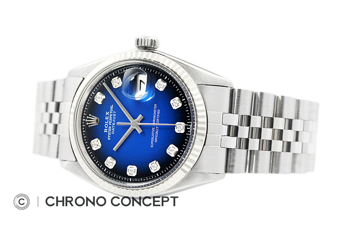 Men's Rolex Datejust Blue Diamond Watch in 18K Gold