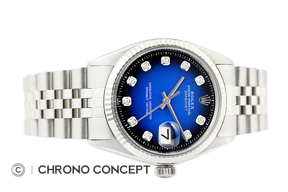 Men's Rolex Datejust Blue Diamond Watch in 18K Gold