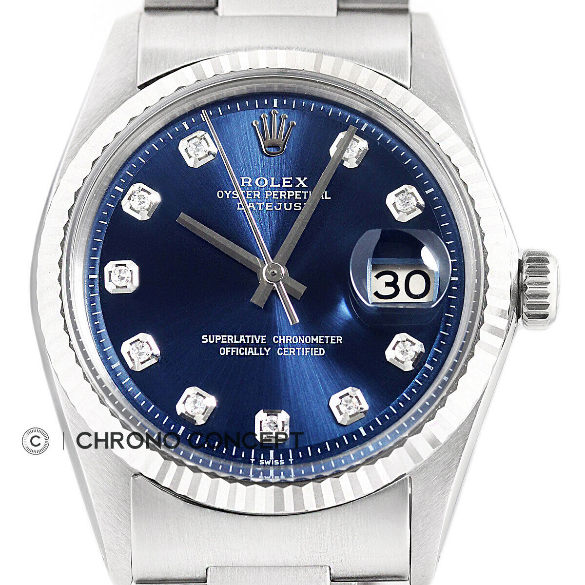 Men's Rolex Datejust Blue Diamond Dial 18K Gold