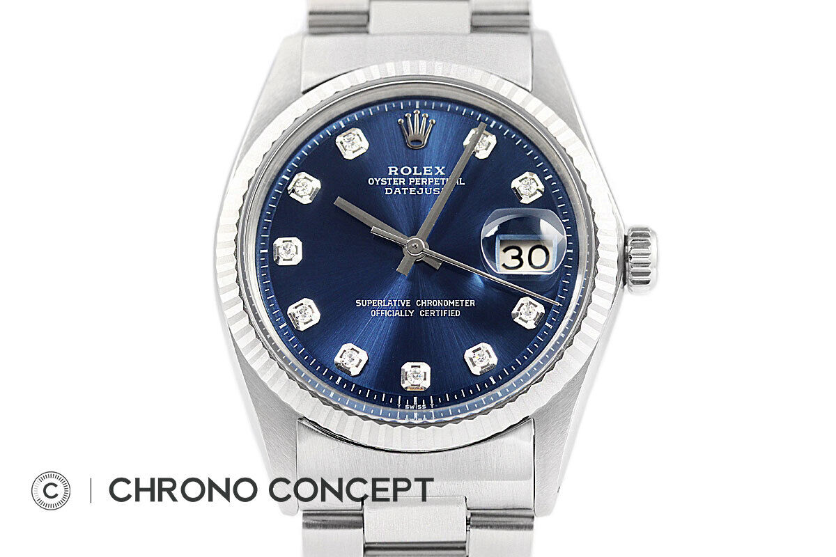 Men's Rolex Datejust Blue Diamond Dial 18K Gold
