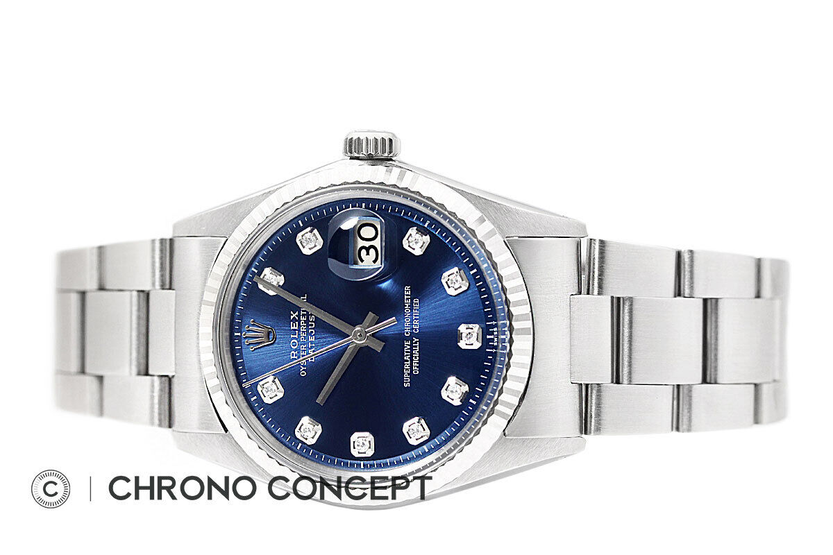 Men's Rolex Datejust Blue Diamond Dial 18K Gold