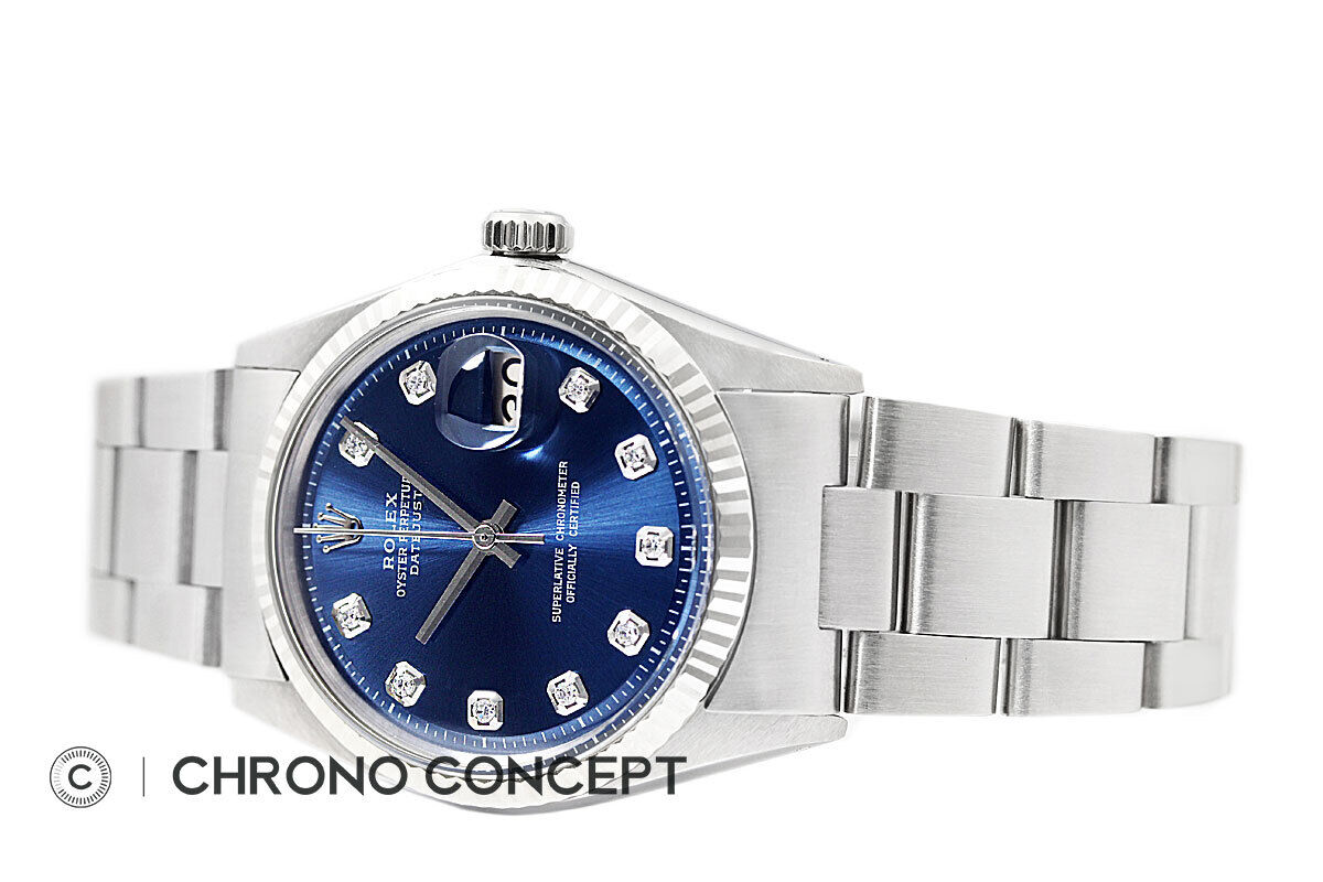 Men's Rolex Datejust Blue Diamond Dial 18K Gold