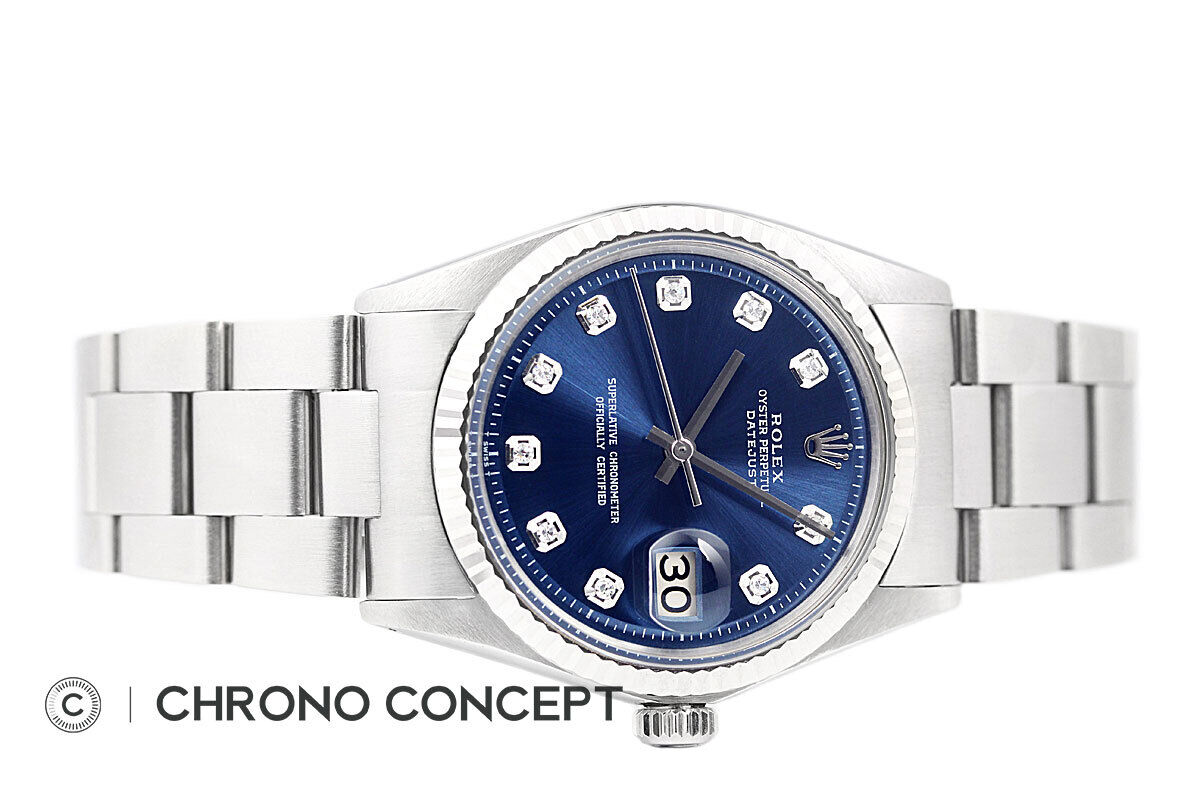 Men's Rolex Datejust Blue Diamond Dial 18K Gold