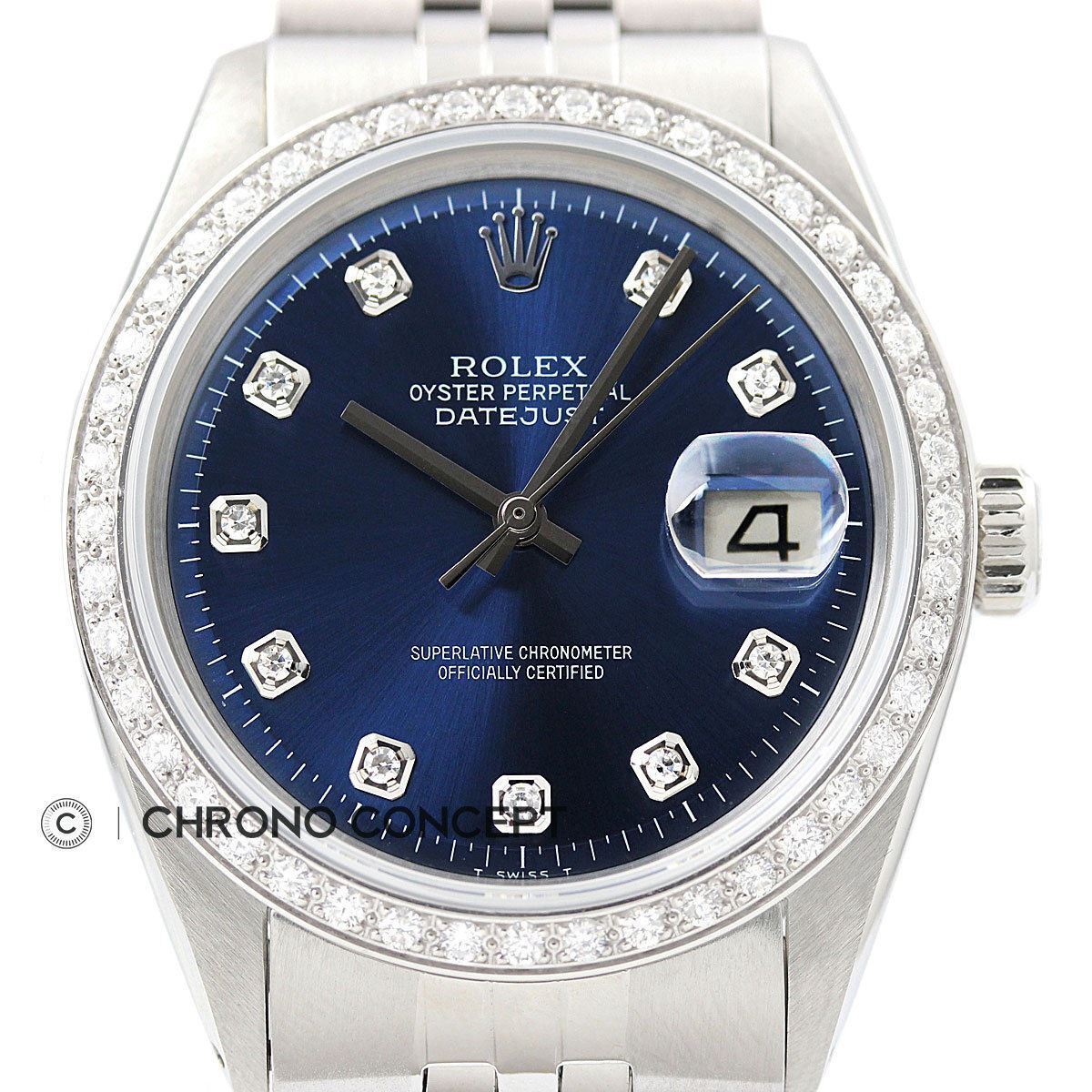 Mens Rolex Diamond Datejust Blue Dial Watch