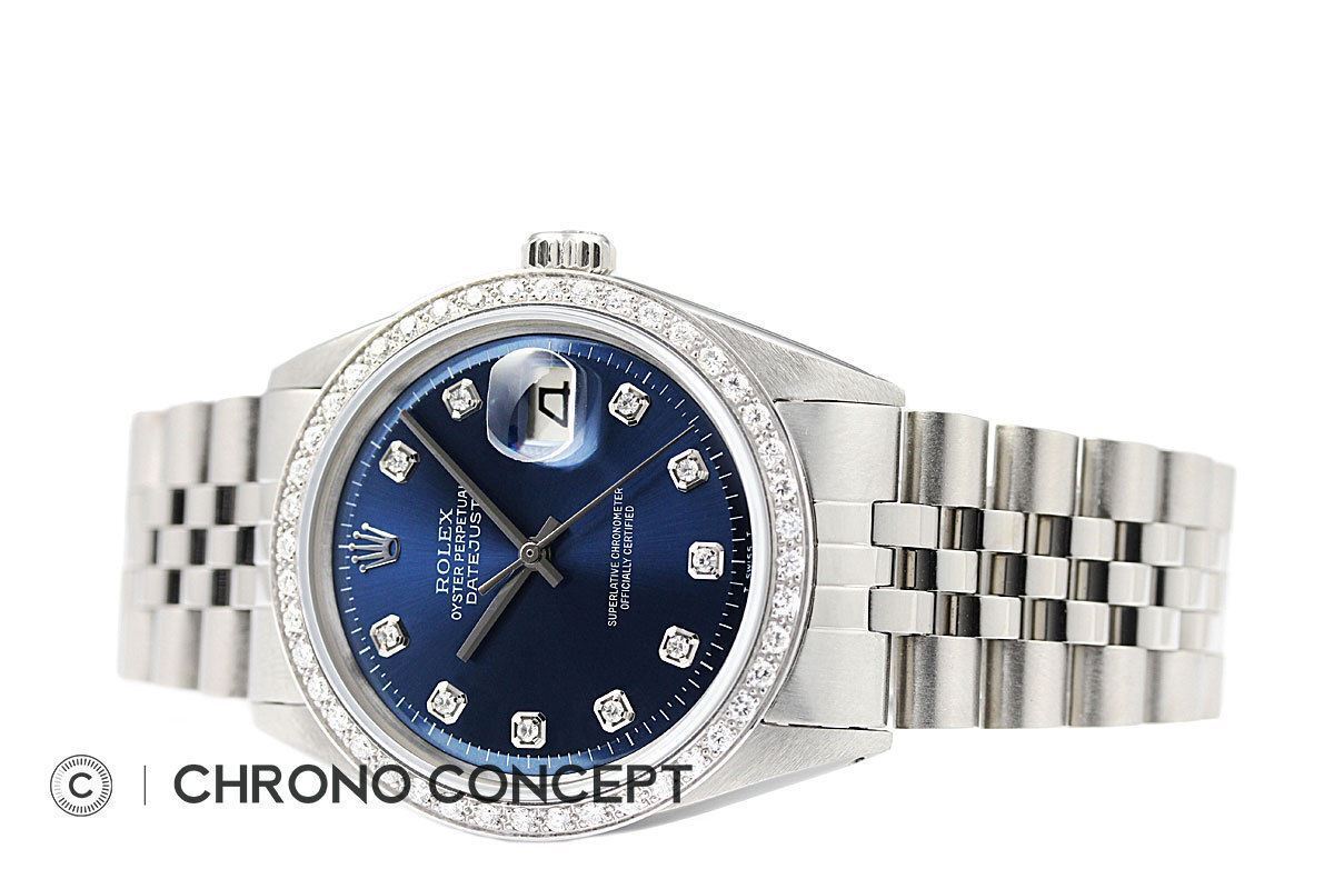 Mens Rolex Diamond Datejust Blue Dial Watch