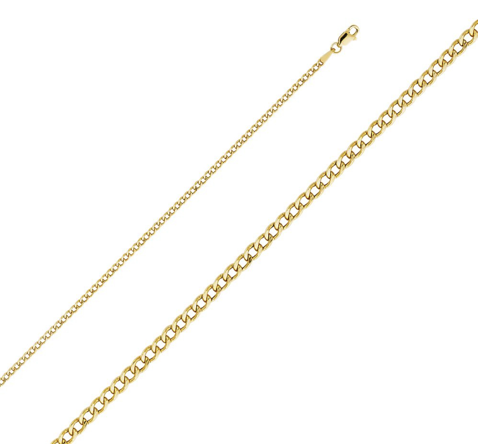 14K Solid Yellow Gold Cuban Link Necklace Chain, 7"-26