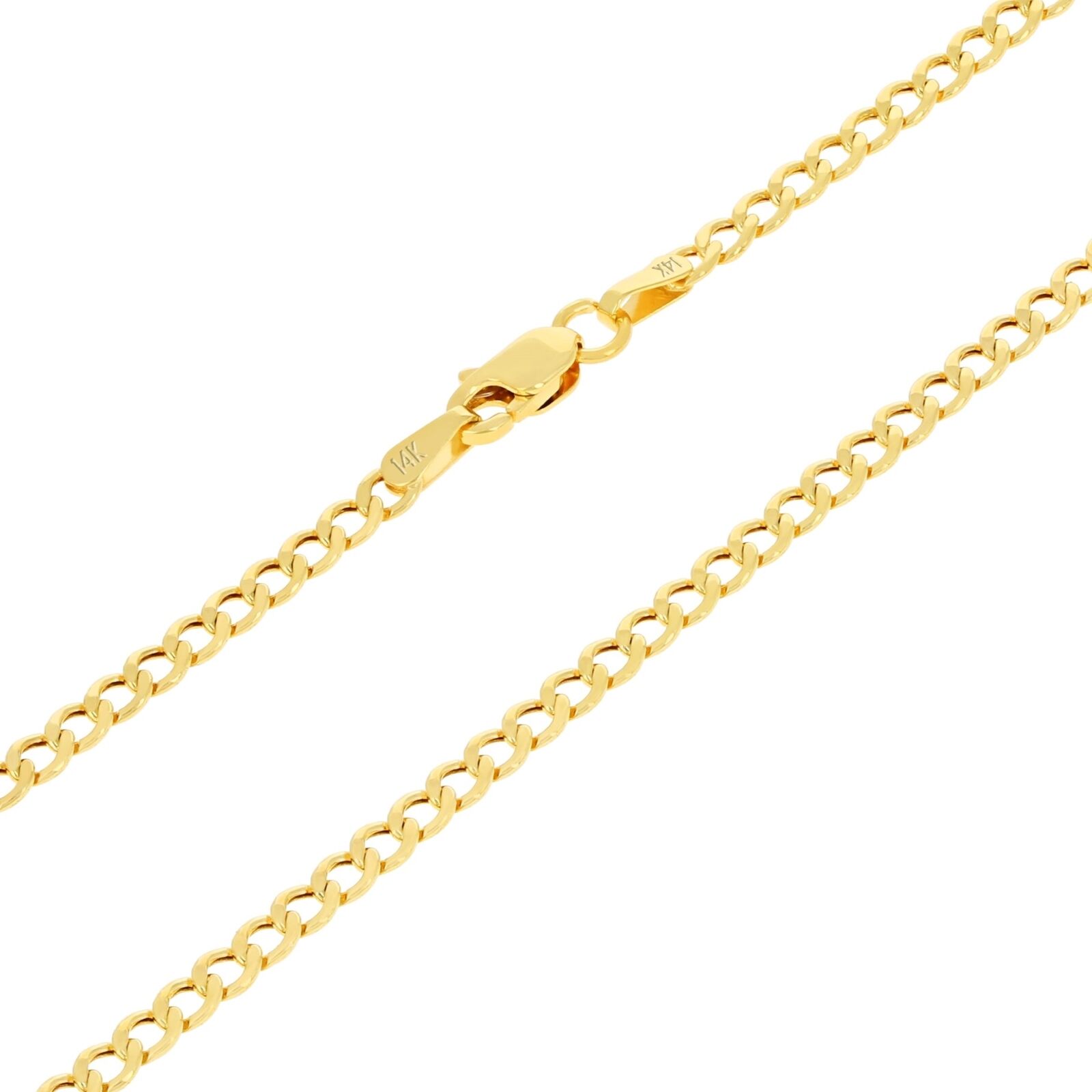 14K Yellow Gold Cuban Link Chain Necklace, 2mm-7.5mm
