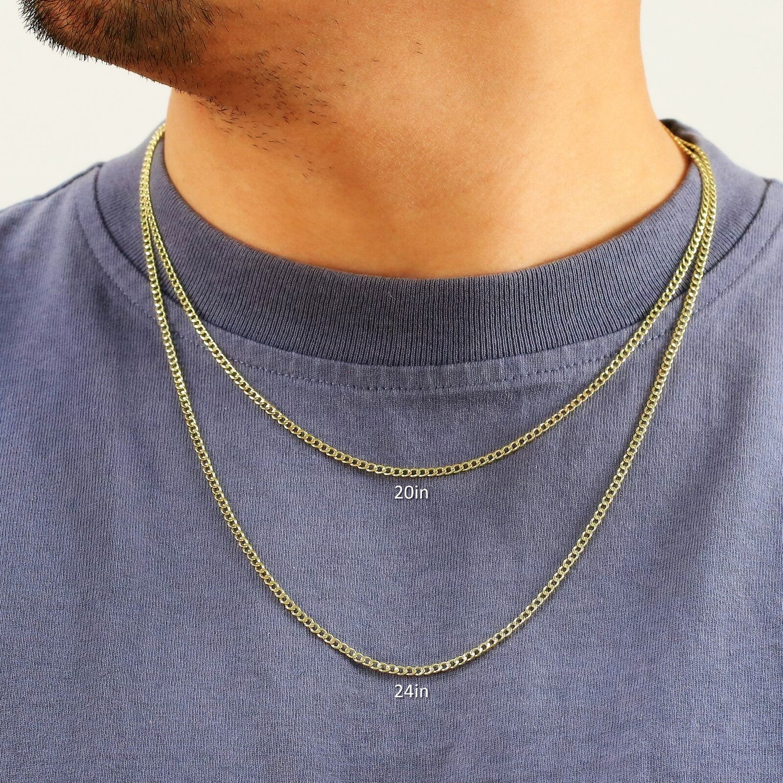 14K Yellow Gold Cuban Link Chain Necklace, 2mm-7.5mm