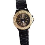 Piano Black Scoop Watch with Yellow Crystals