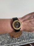 Piano Black Scoop Watch with Yellow Crystals