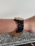 Piano Black Scoop Watch with Yellow Crystals