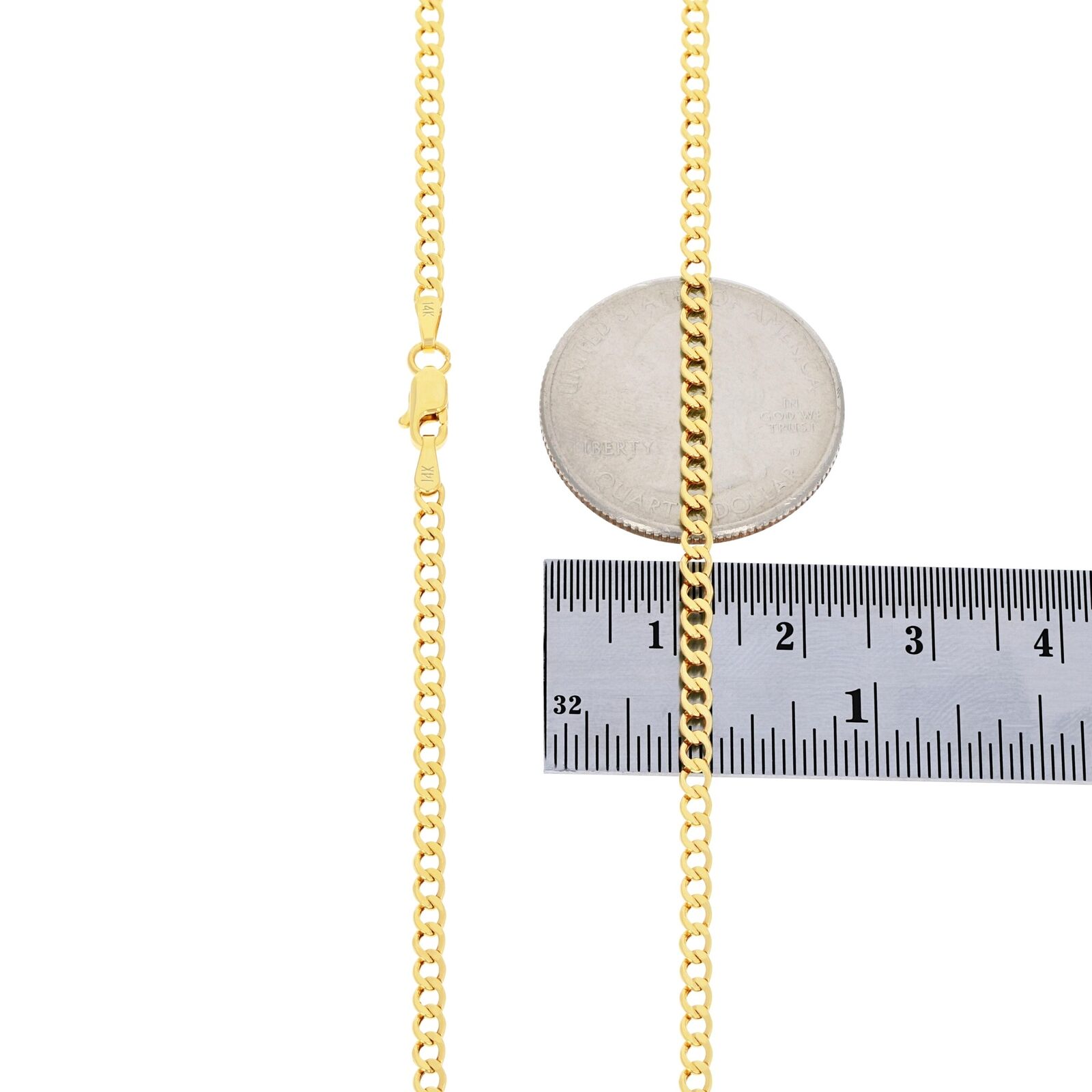 14K Yellow Gold Cuban Link Chain Necklace, 2mm-7.5mm