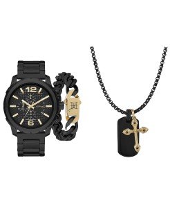 Ed Hardy Men's 50mm Matte Black Watch Set