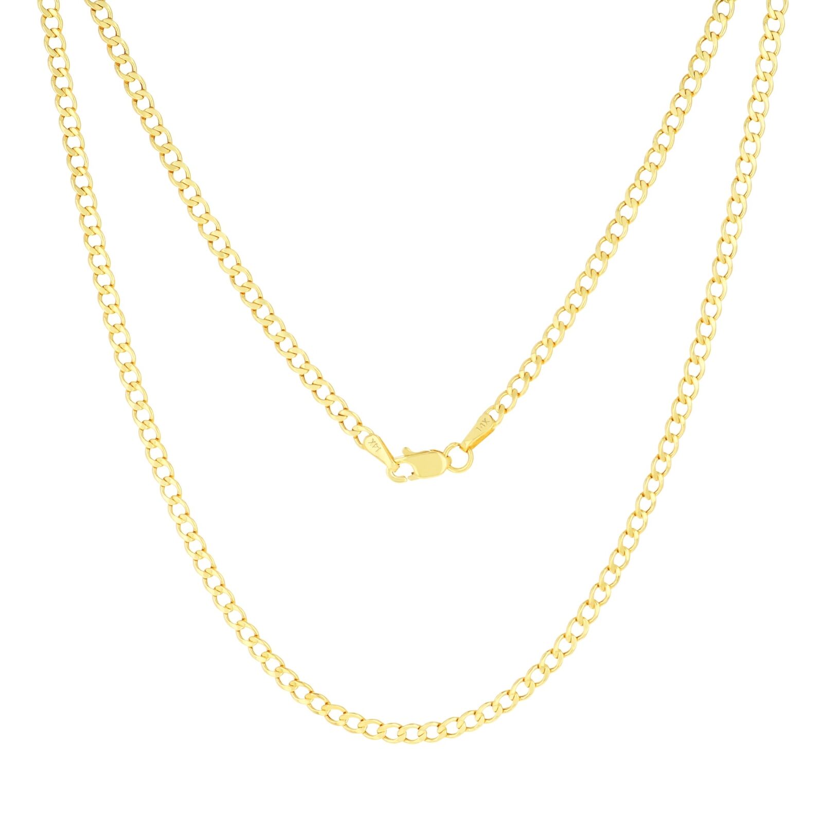 14K Yellow Gold Cuban Link Chain Necklace, 2mm-7.5mm