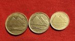 EGYPTIAN 3 COINS 5,2,1 piasters ISSUED 1984  and paper money 5 Piastres UNC 