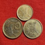 EGYPTIAN 3 COINS 5,2,1 piasters ISSUED 1984  and paper money 5 Piastres UNC 