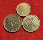 EGYPTIAN 3 COINS 5,2,1 piasters ISSUED 1984  and paper money 5 Piastres UNC 