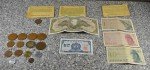 Vintage Foreign Mixed Currency Bills and Coins