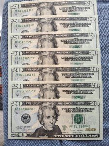 7 Sequential Uncirculated $20 Bills and Coins