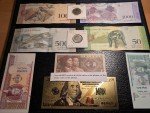 Lot of 10 Foreign Banknotes and Coins Collection