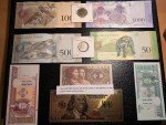Lot of 10 Foreign Banknotes and Coins Collection