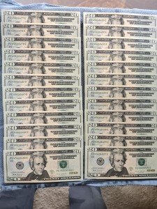 24 Uncirculated Sequential $20 Bills Set