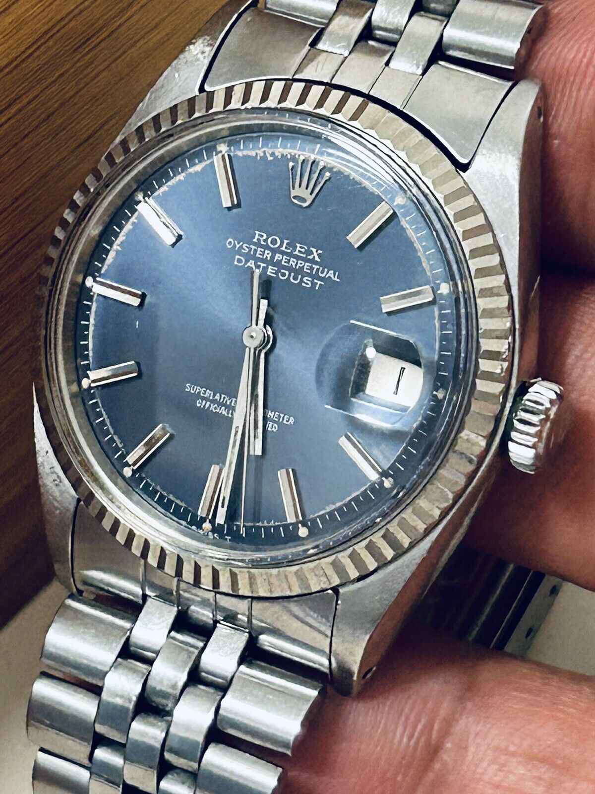 ROLEX MENS DATEJUST Blue Dial White Gold SS