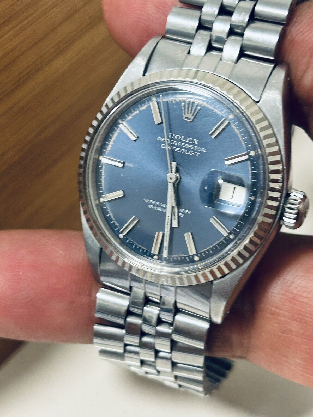 ROLEX MENS DATEJUST Blue Dial White Gold SS