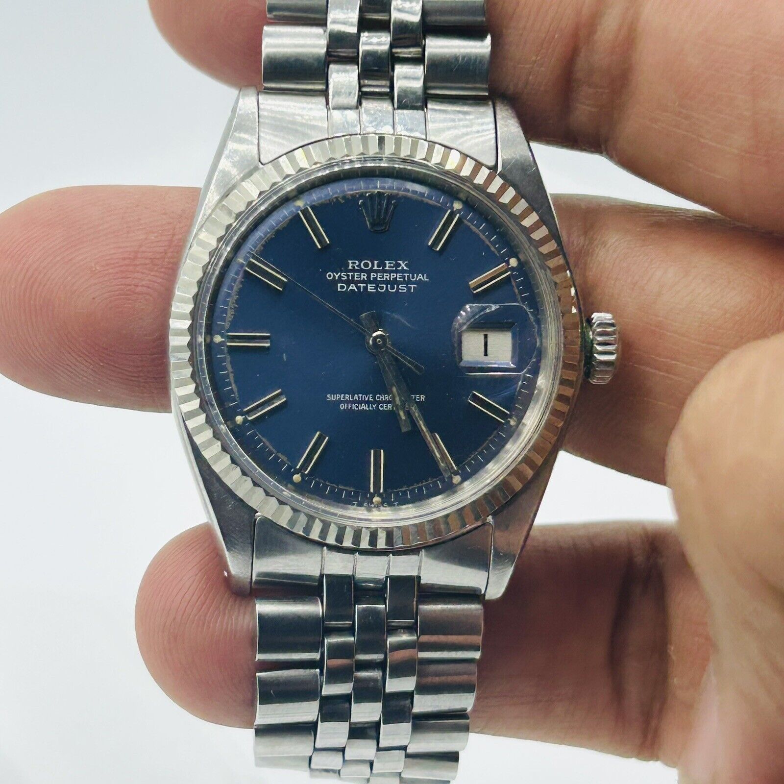 ROLEX MENS DATEJUST Blue Dial White Gold SS