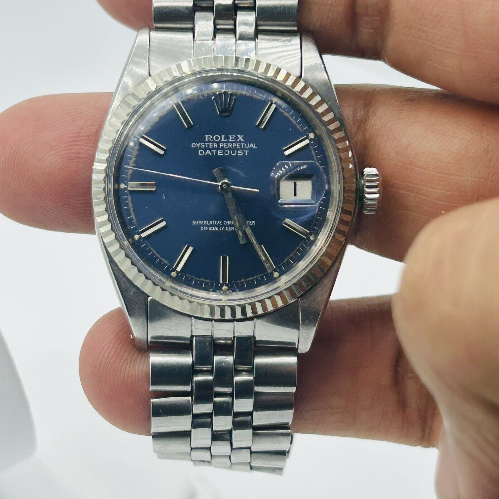 ROLEX MENS DATEJUST Blue Dial White Gold SS