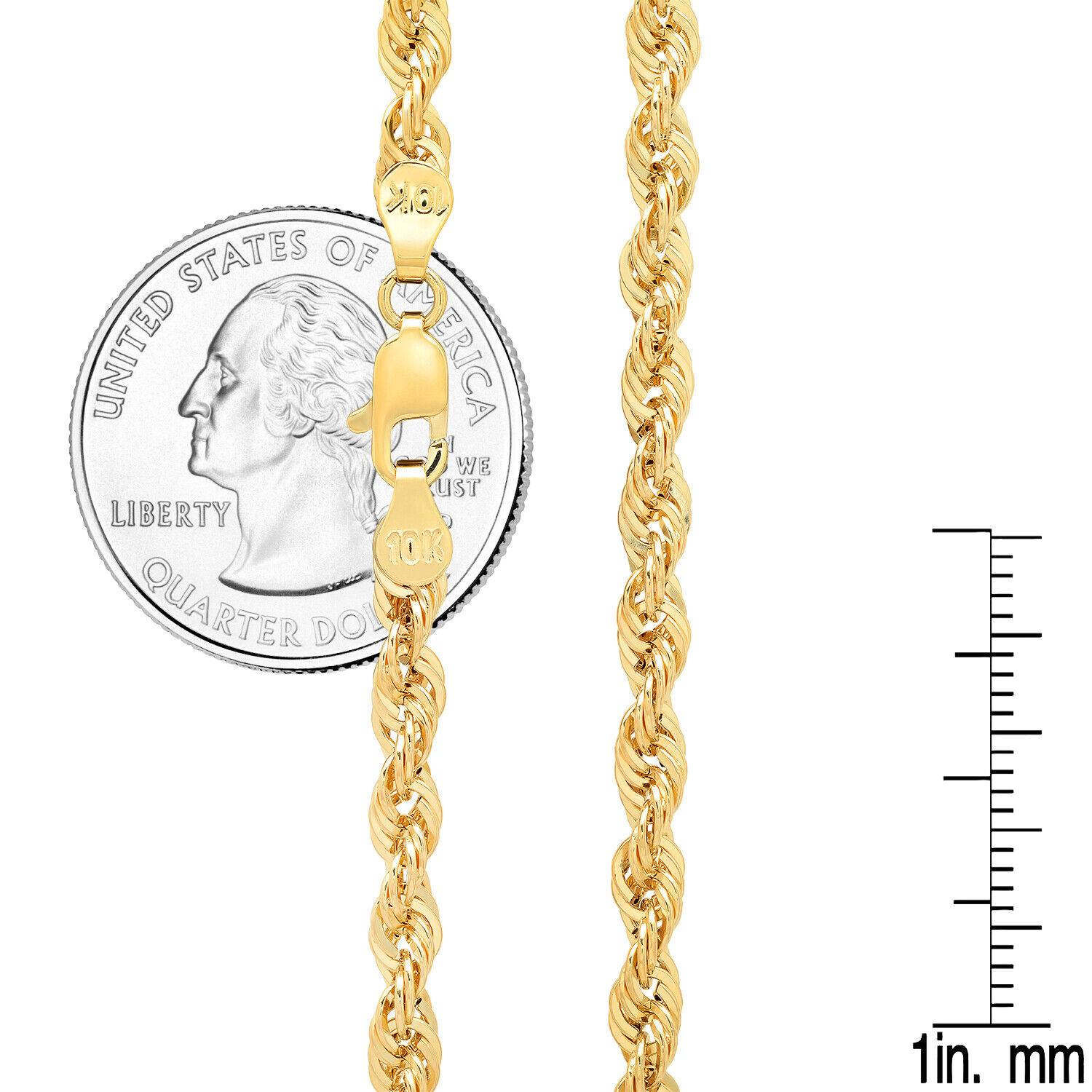 10K Yellow Gold Diamond Cut Rope Chain Necklace