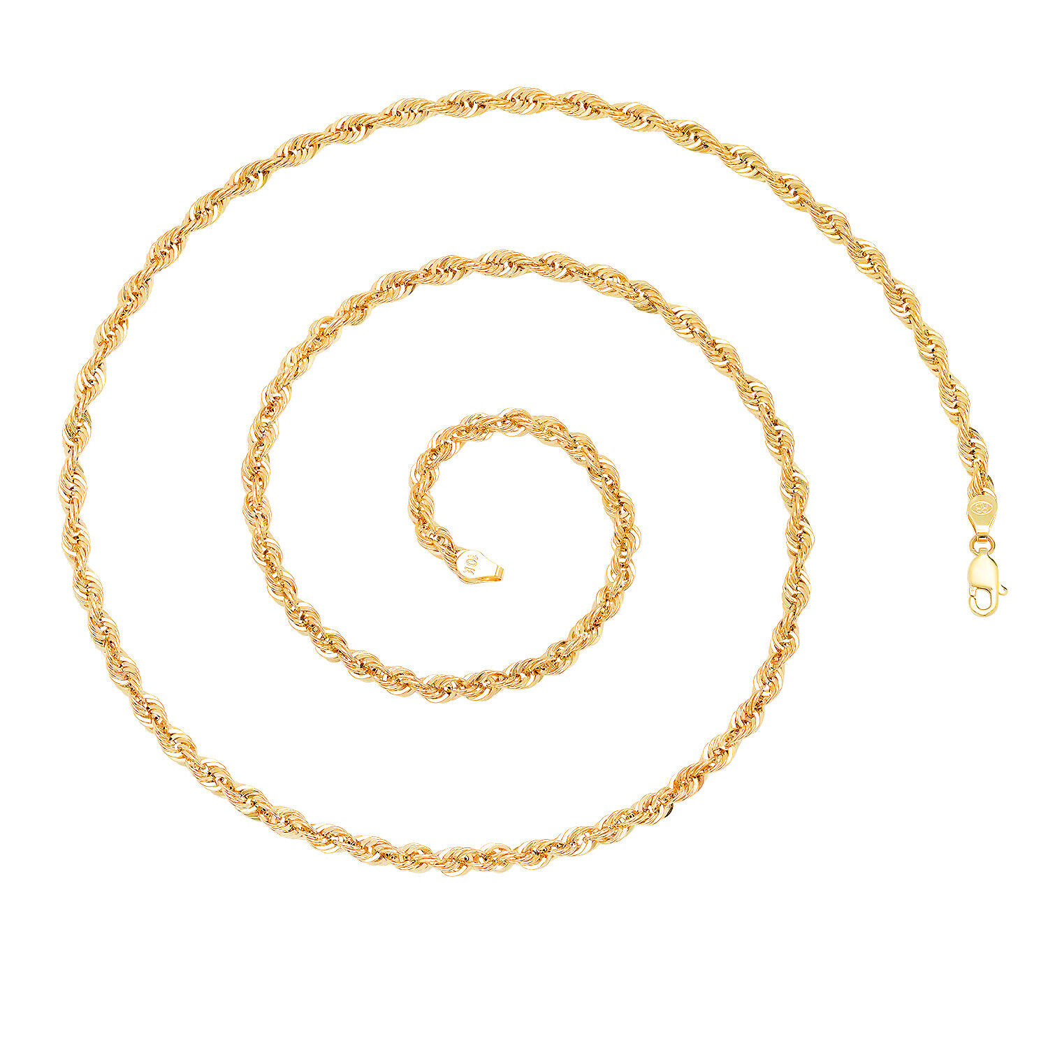 10K Yellow Gold Diamond Cut Rope Chain Necklace