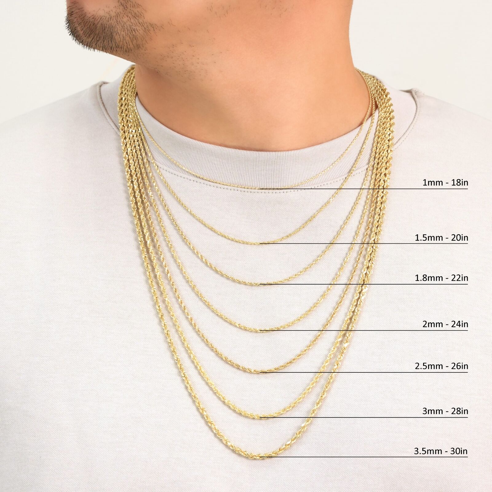 10K Yellow Gold Diamond Cut Rope Chain Necklace
